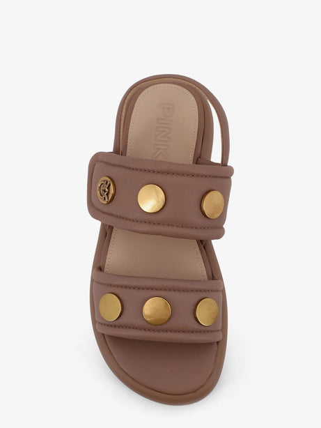 Pinko Fiona flat leather sandals - Beige