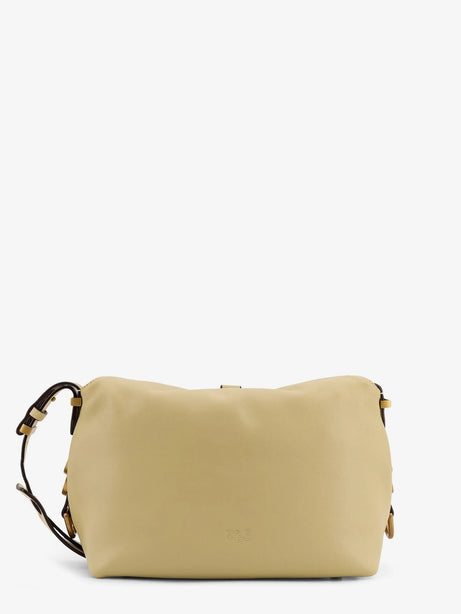 Pinko Leather shoulder bag with logo metal detail - Giallo