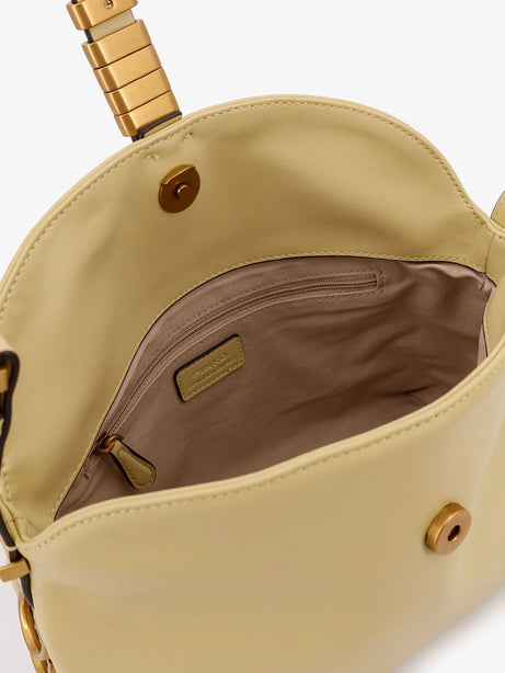 Pinko Leather shoulder bag with logo metal detail - Giallo
