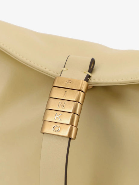 Pinko Leather shoulder bag with logo metal detail - Giallo