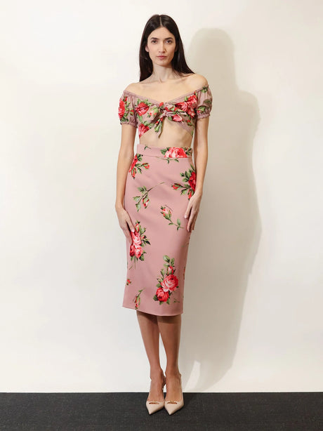 Dolce & Gabbana Cotton top with iconic print - Bouquet Rose Rosa