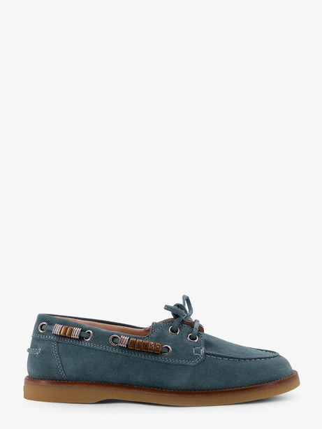 Pinko Grace suede loafers with metal lettering logo - Celeste