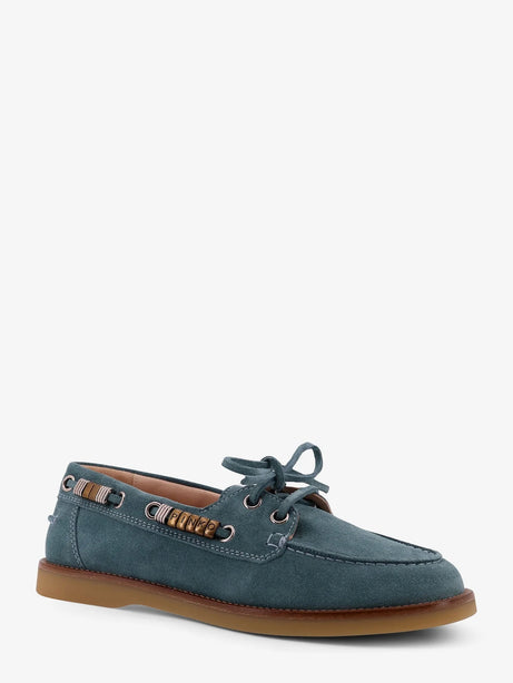 Pinko Grace suede loafers with metal lettering logo - Celeste