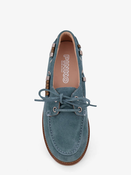 Pinko Grace suede loafers with metal lettering logo - Celeste