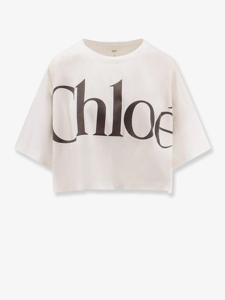 Chloe' Cotton t-shirt with maxi logo on the front - White