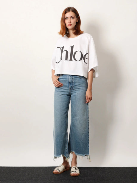 Chloe' Cotton t-shirt with maxi logo on the front - White