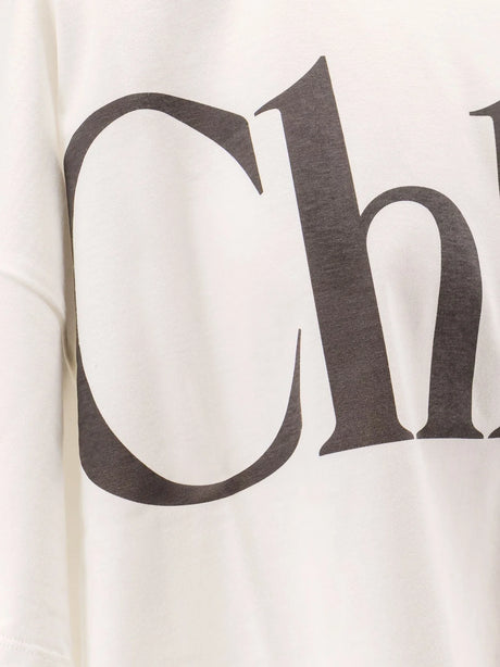 Chloe' Cotton t-shirt with maxi logo on the front - White