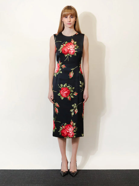 Dolce & Gabbana Viscose dress with iconic print - Bouquet Rose Nero