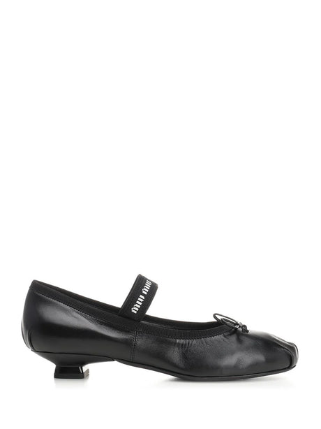 Miu Miu Leather Ballerina With Heel - Black