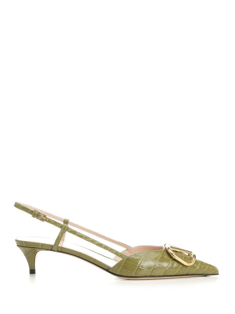 Valentino Garavani Vlogo Signature Leather Slingback - Green