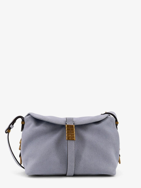 Pinko Suede shoulder bag with metal logo detail - Azzurro