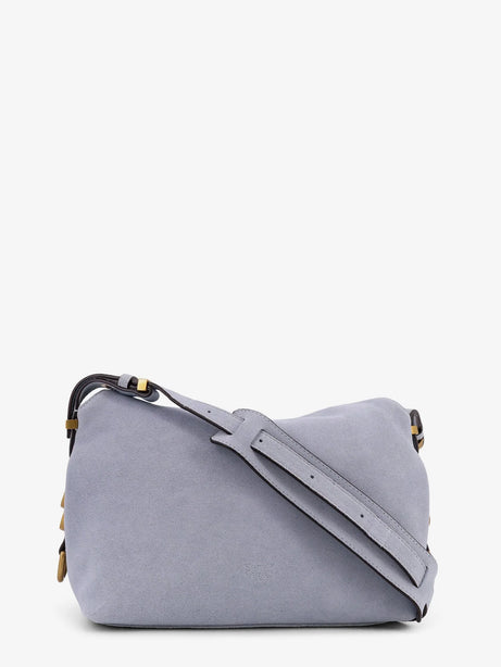 Pinko Suede shoulder bag with metal logo detail - Azzurro