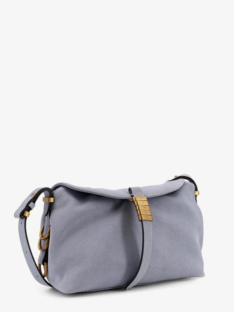 Pinko Suede shoulder bag with metal logo detail - Azzurro
