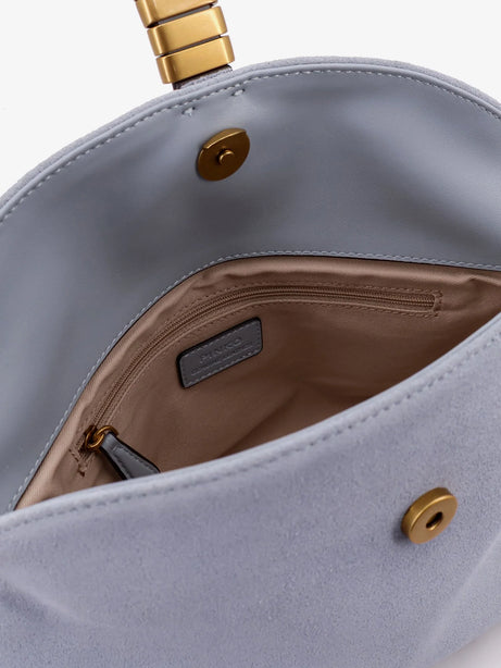 Pinko Suede shoulder bag with metal logo detail - Azzurro