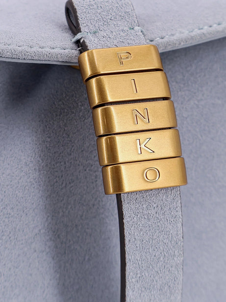Pinko Suede shoulder bag with metal logo detail - Azzurro