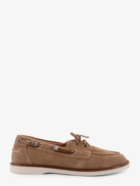 Pinko Grace suede loafers with metal lettering logo - Beige