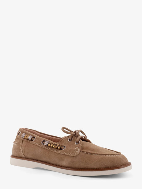 Pinko Grace suede loafers with metal lettering logo - Beige