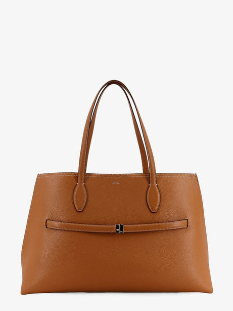 Toteme Leather shoulder bag with lettering logo on the front - Tan