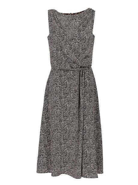 Dolce & Gabbana Heavy Crepe Dress With Chevron Print - Grey