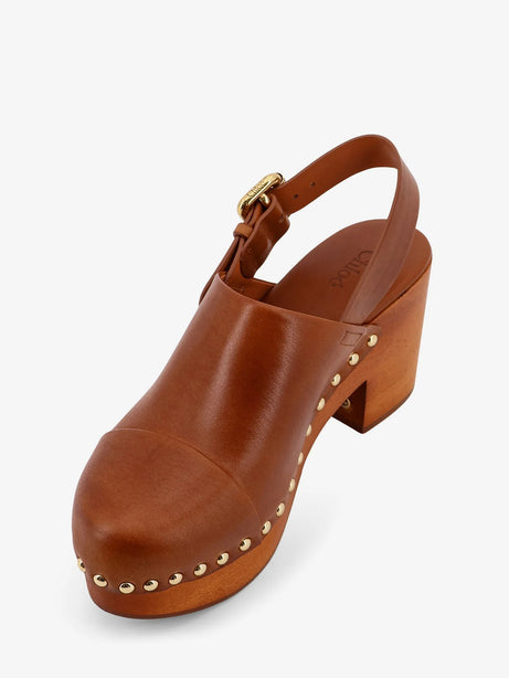 Chloe' Leather and wood Jeanette sabot - Ginger Brown