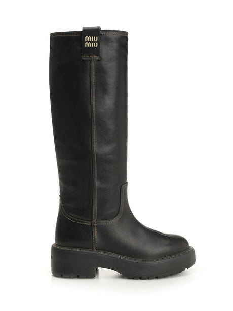 Miu Miu Leather Boots - Black