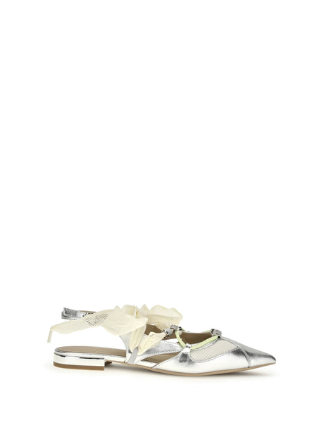 Pinko Metallic leather Gianira Ballerinas - Silver