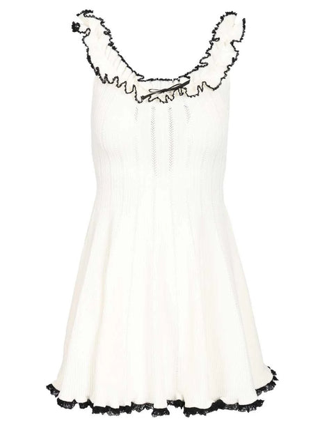 Self-Portrait Mini Knit Dress - White