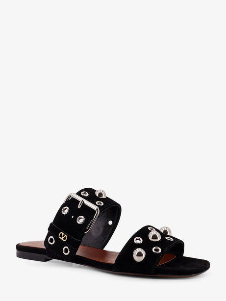 Valentino Garavani Suede sandals with side metal VLogo - Black