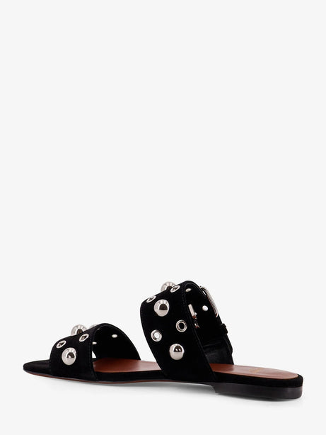 Valentino Garavani Suede sandals with side metal VLogo - Black