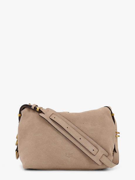 Pinko Leather shoulder bag with metal logo detail - Beige