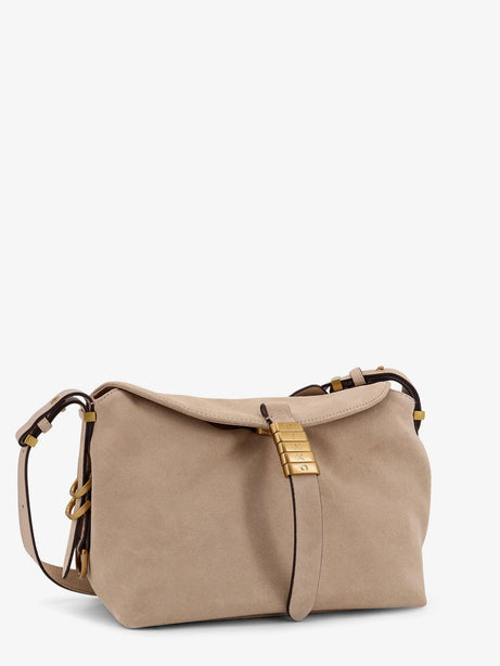 Pinko Leather shoulder bag with metal logo detail - Beige