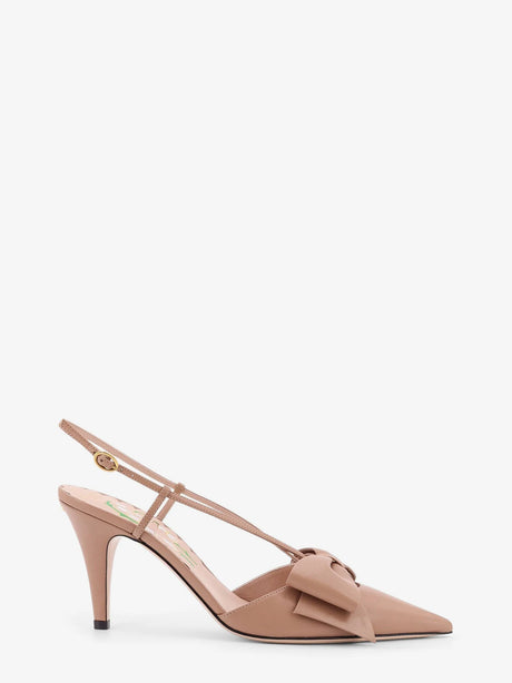 Valentino Garavani Bowow leather decolleté slingback - Rose Cannelle
