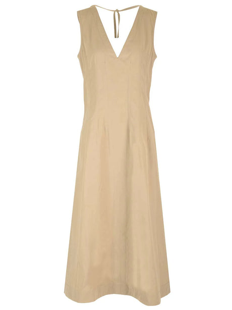 Bottega Veneta Maxi Sleeveless Dress In Beige Cotton