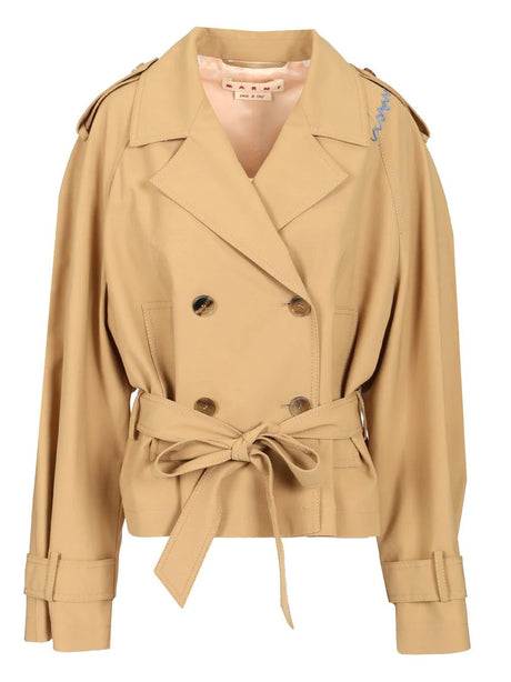 Marni Short Trench Coat With Belt - Beige