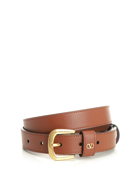Valentino Garavani Leather Belt With Vlogo - Brown