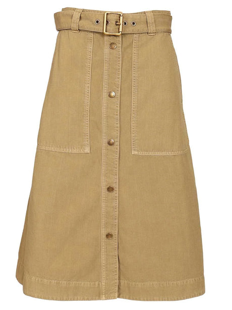 Moncler Cotton Midi Skirt With Belt - Beige