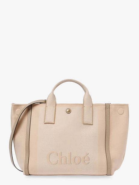 Chloe' Chloé Carry striped jacquard fabric crossbody bag with oversized logo on the front - Blushy Beige