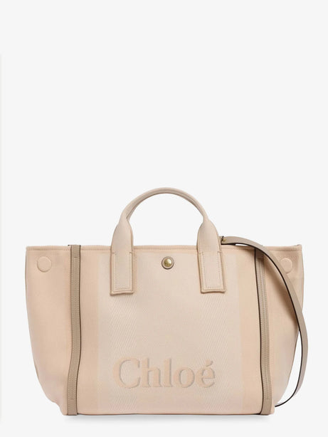 Chloe' Chloé Carry striped jacquard fabric crossbody bag with oversized logo on the front - Blushy Beige