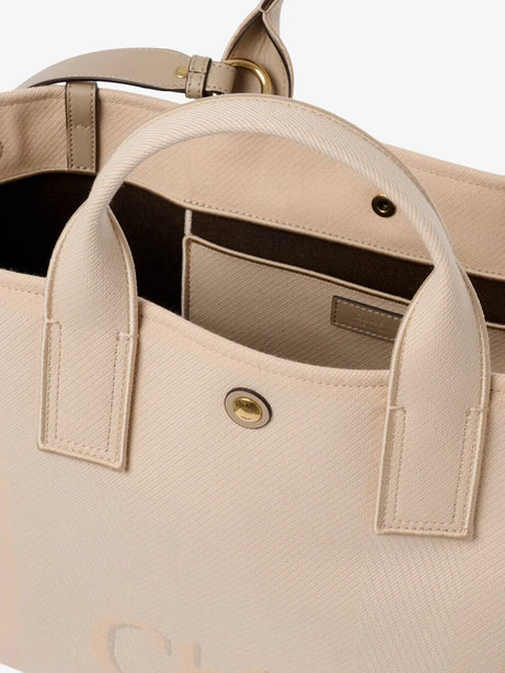 Chloe' Chloé Carry striped jacquard fabric crossbody bag with oversized logo on the front - Blushy Beige
