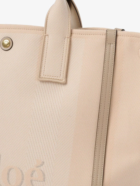 Chloe' Chloé Carry striped jacquard fabric crossbody bag with oversized logo on the front - Blushy Beige