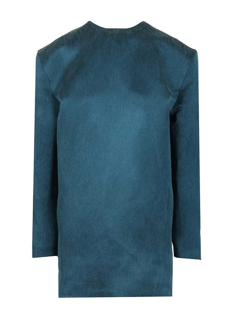 Saint Laurent Stonewashed Silk Satin Boxy Dress - Blue
