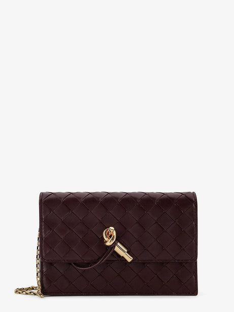 Bottega Veneta Leather crossbody bag with Intrecciato motif - Dark Barolo-M Brass