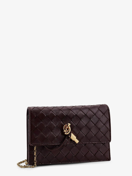 Bottega Veneta Leather crossbody bag with Intrecciato motif - Dark Barolo-M Brass