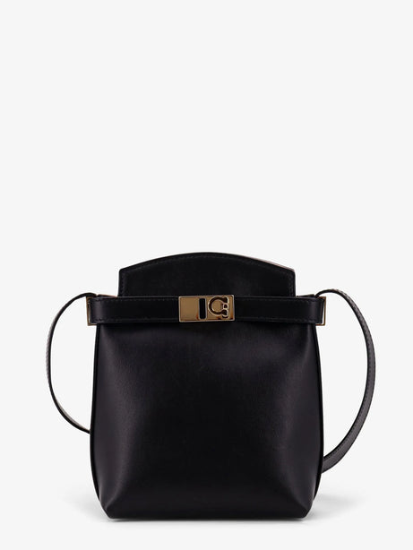 Ferragamo Leather crossbody bag with Gancini detail - Nero