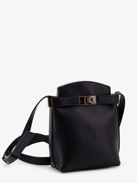 Ferragamo Leather crossbody bag with Gancini detail - Nero