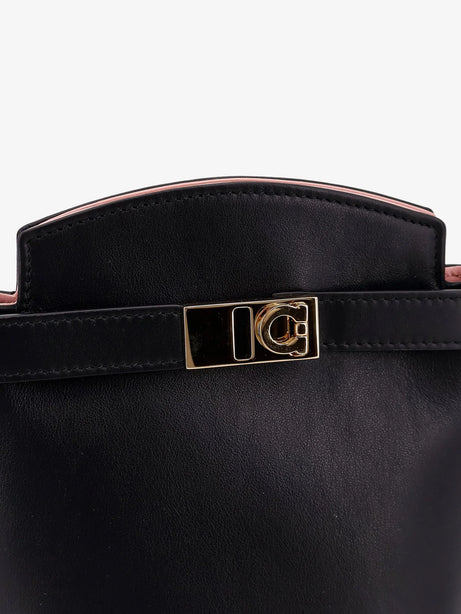 Ferragamo Leather crossbody bag with Gancini detail - Nero
