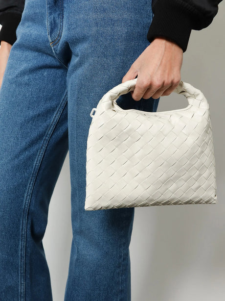 Bottega Veneta Mini Hop leather crossbody bag with Intrecciato pattern - White