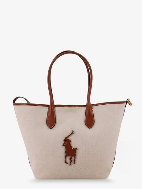Polo Ralph Lauren Canvas shoulder bag with front logo patch - Naturalcuoio