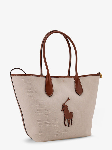Polo Ralph Lauren Canvas shoulder bag with front logo patch - Naturalcuoio