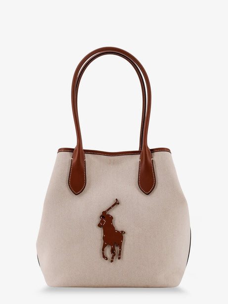 Polo Ralph Lauren Canvas shoulder bag with front logo patch - Naturalcuoio